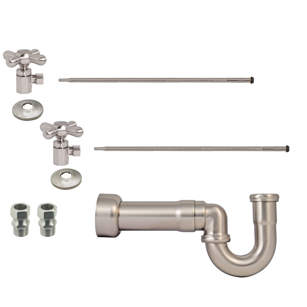 La-Style Pedestal Lavatory Kit - Cross Handles In Polished Brass, Satin Nickel