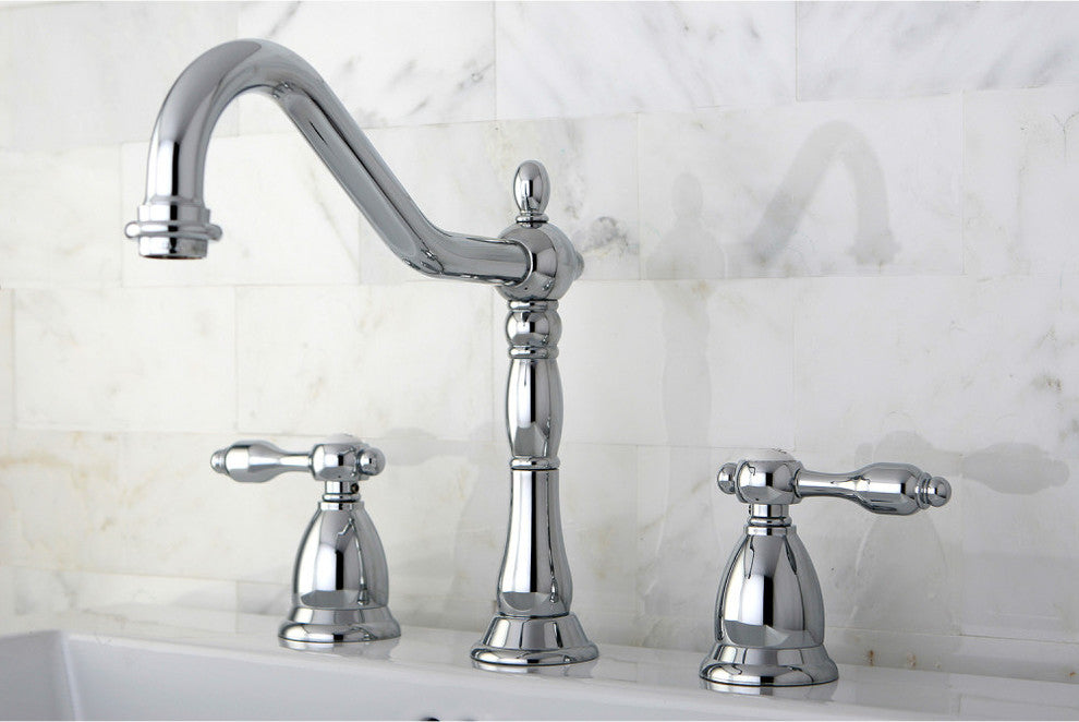 Kingston Brass Widespread Bathroom Faucet With Brass Pop-Up, Polished Chrome