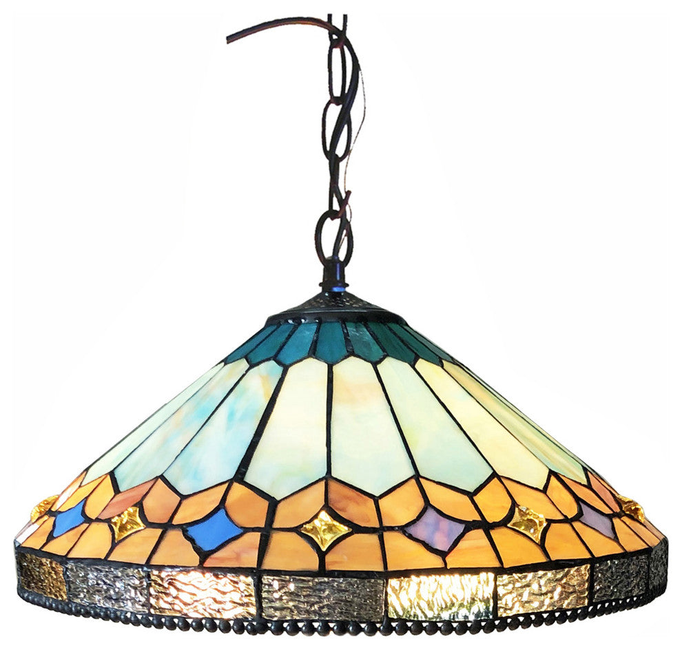 NICHOLAS Tiffany-Style Mission Stained Glass Ceiling Pendant, 18"