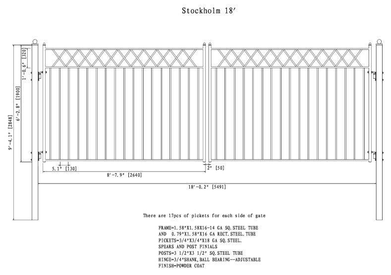 Aleko Driveway Gates Iron Wrought Steel Stockholm Style, 18'