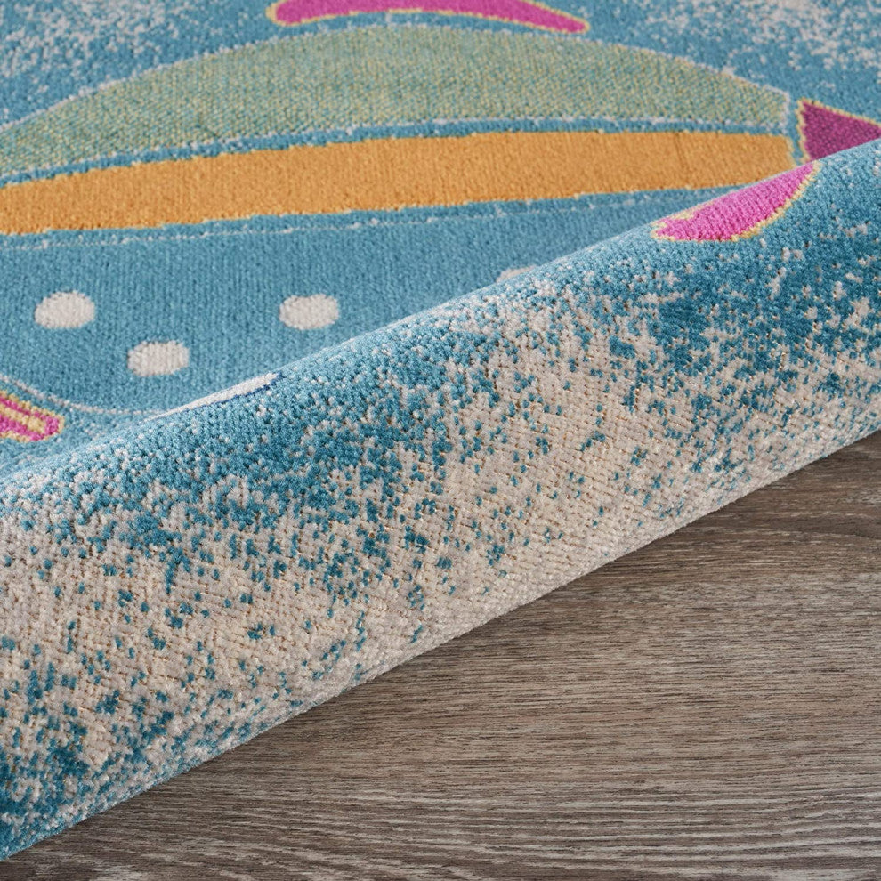 2" x 3" Blue Playful Fish Indoor Outdoor Scatter Rug