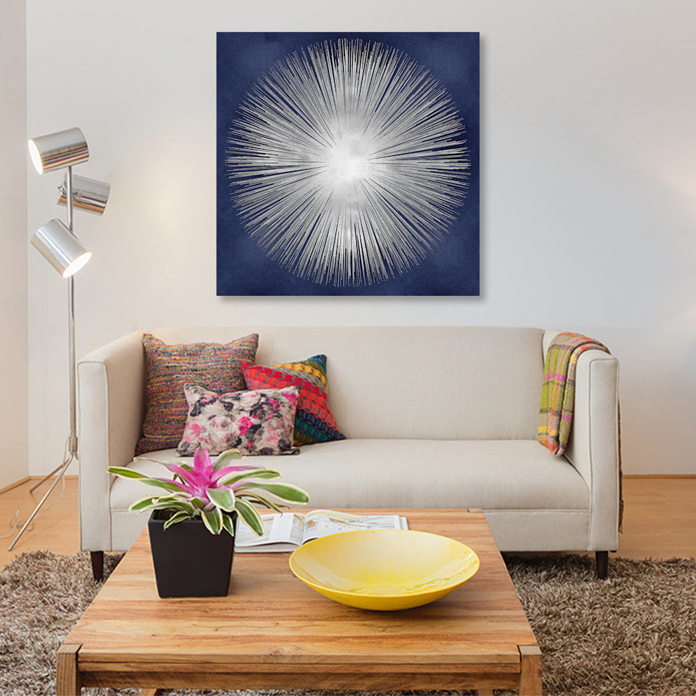 Silver Sunburst On Blue I by Abby Young