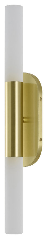 2-Light Satin Brass Wall Sconce With Frosted Acrylic Rod Shades