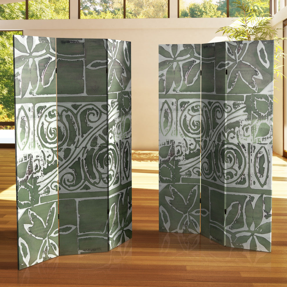 6' Tall Double Sided Green Oliva Canvas Room Divider