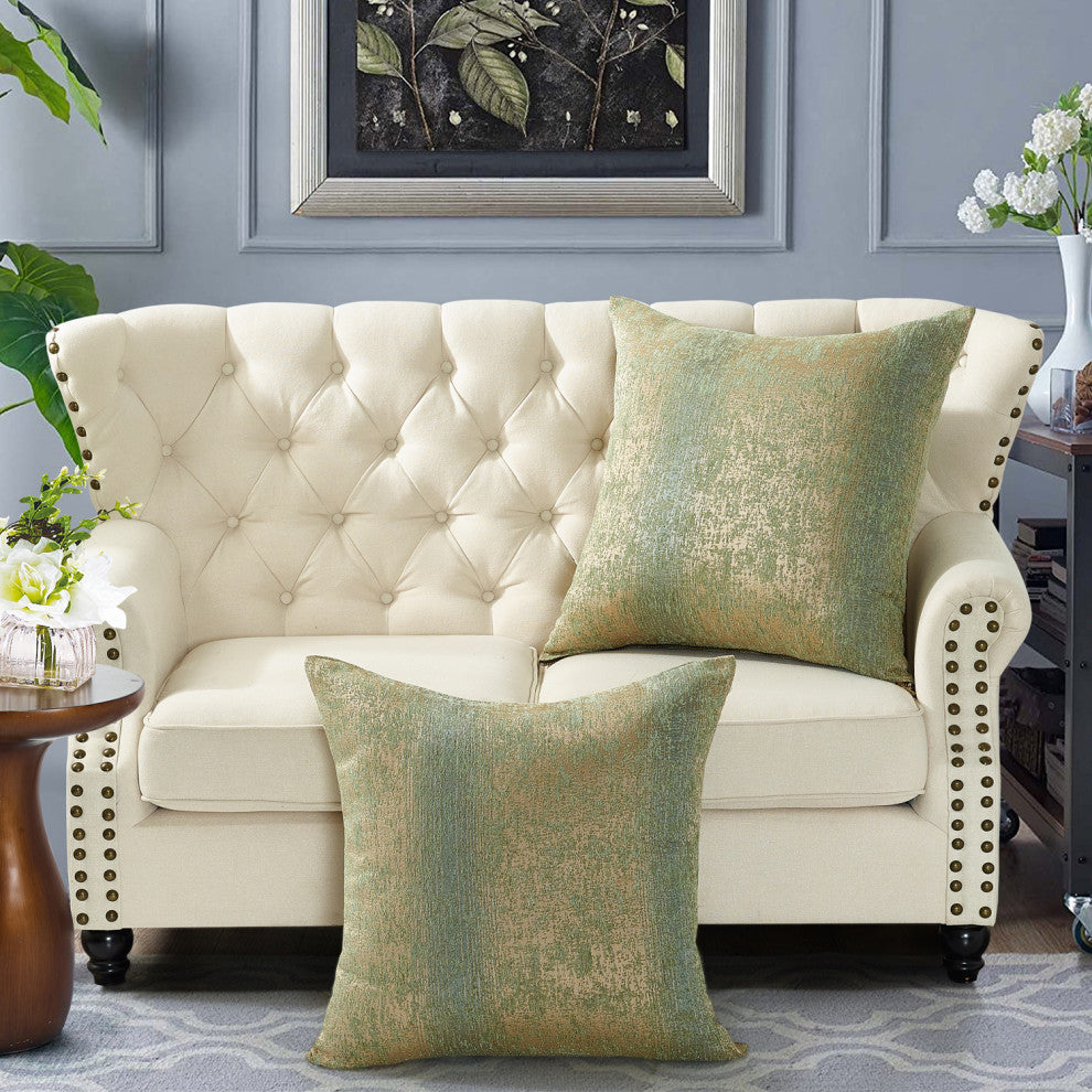 Jacquard Chenille Big Zipper Pillow Cover Set, Taupe / Sage, 2 Piece, 26"x26"