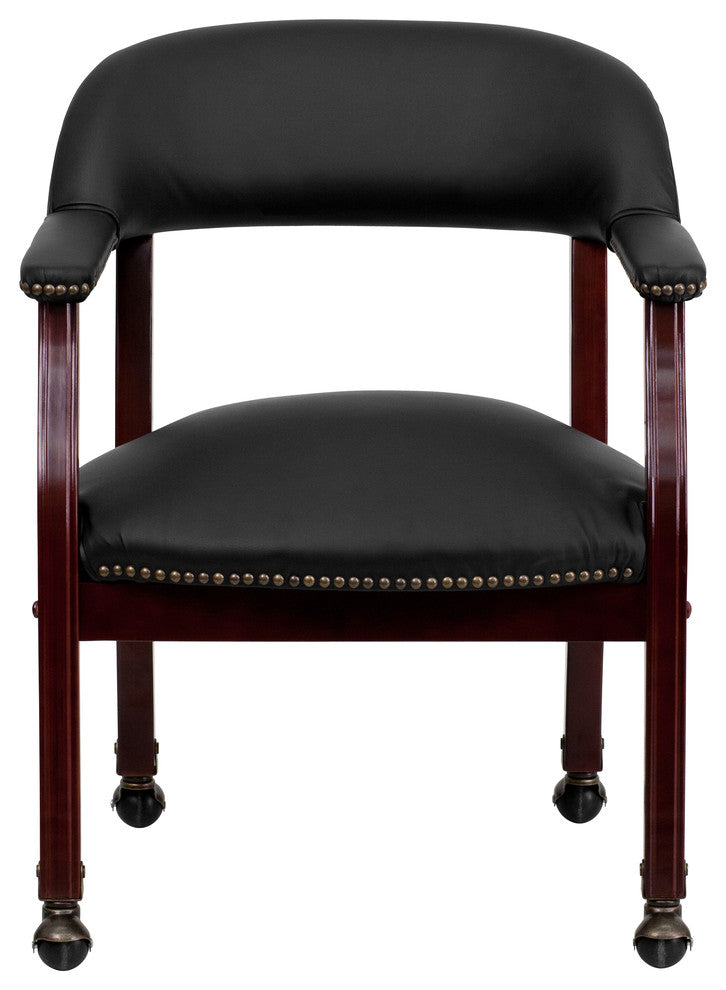 Flash Furniture Leather Guest Chair with Casters in Black