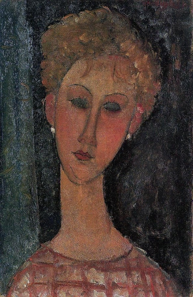 Amedeo Modigliani A Blond Wearing Earings, 18"x27" Wall Decal