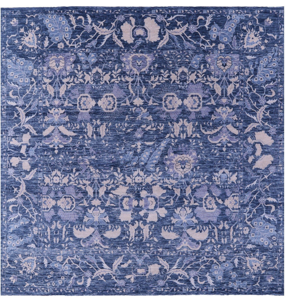 9' Square Modern Handmade Wool Rug Q11888