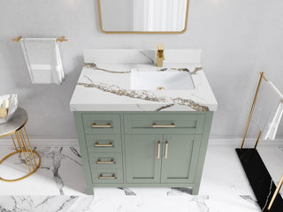 Cambridge 36" Right Offset Bath Vanity in Evergreen 2" Calacatta Gold