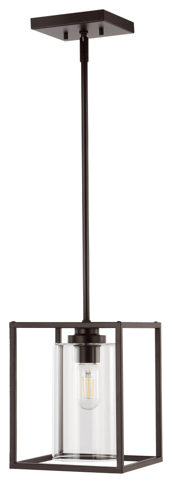 Quinn 8.13" 1-Light Industrial Farmhouse Iron/Glass Pendant, Oil Rubbed Bronze