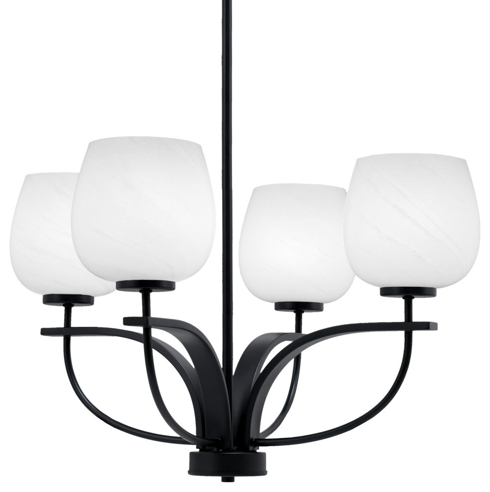 Cavella 4 Light Chandelier, Matte Black Finish, 6" White Marble Glass