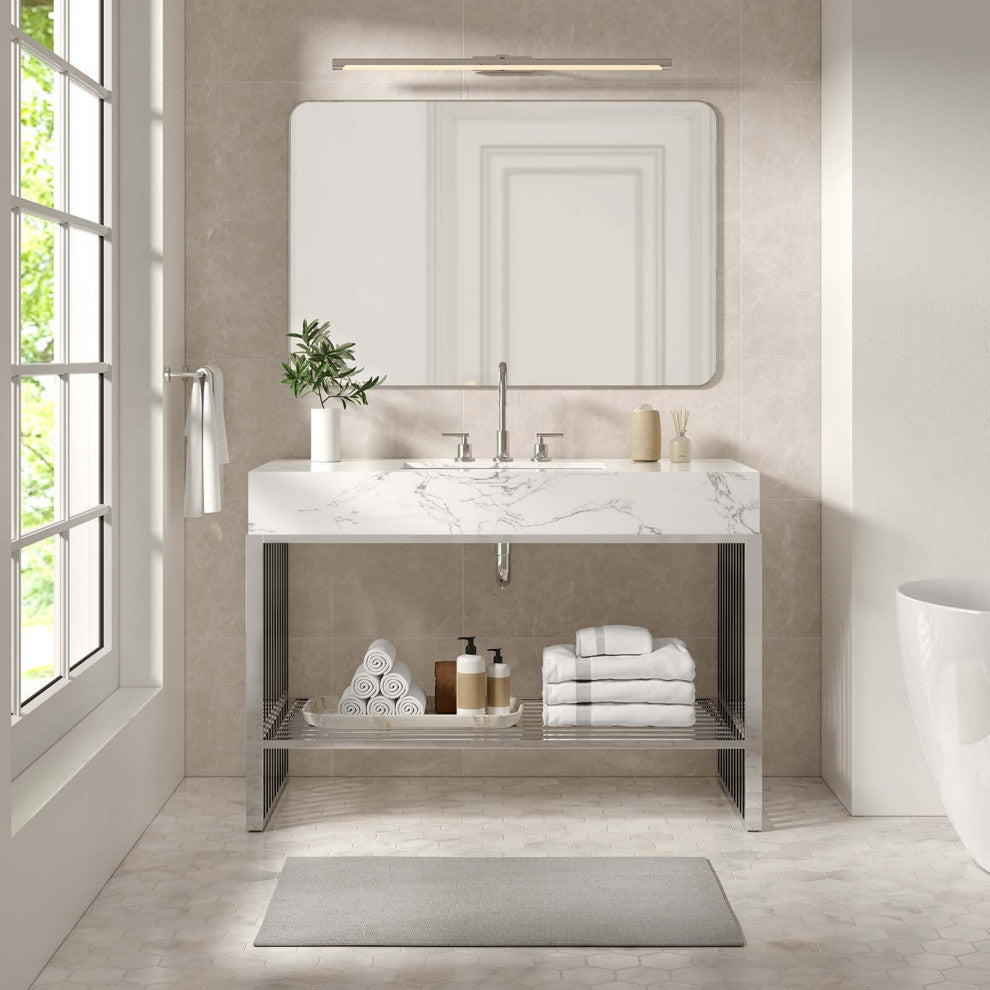 Gridiron Bathroom Vanity, White Silver