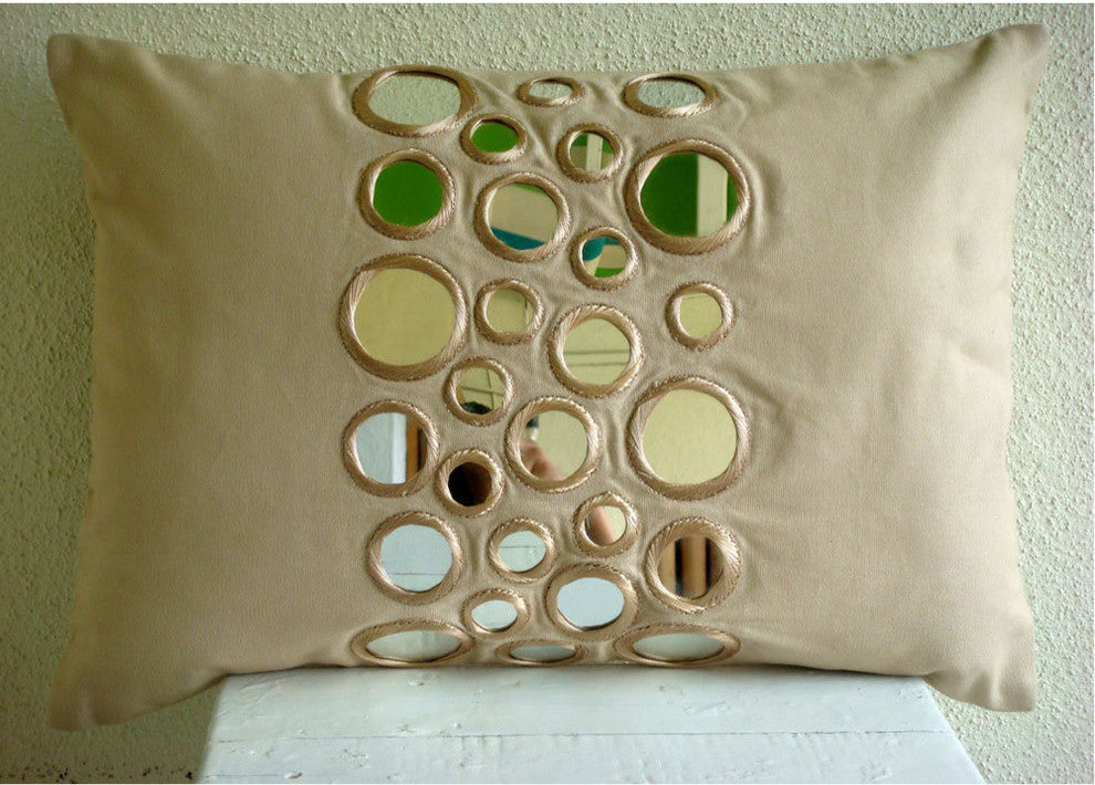Beige Cotton Canvas 12"x18" Mirror Decorative Pillows Cover, Mirror Light