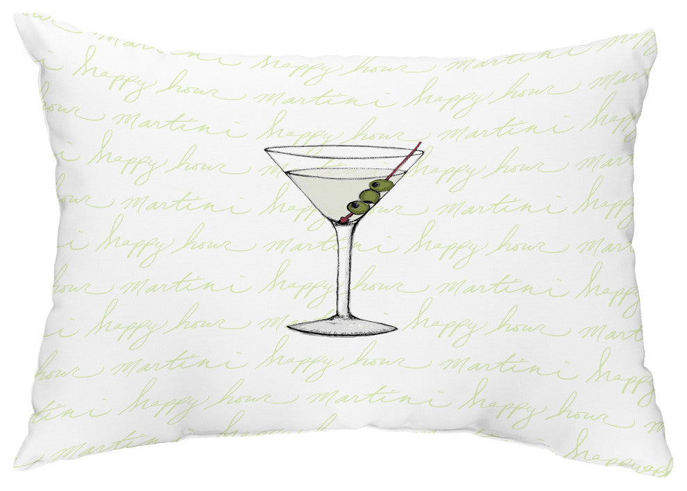 Martini Glass Text Fade 14"x20 Abstract Decorative Outdoor Pillow, Light Green