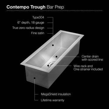 Houzer CTB-2385 Contempo Trough 23" Undermount Single Basin - Stainless Steel