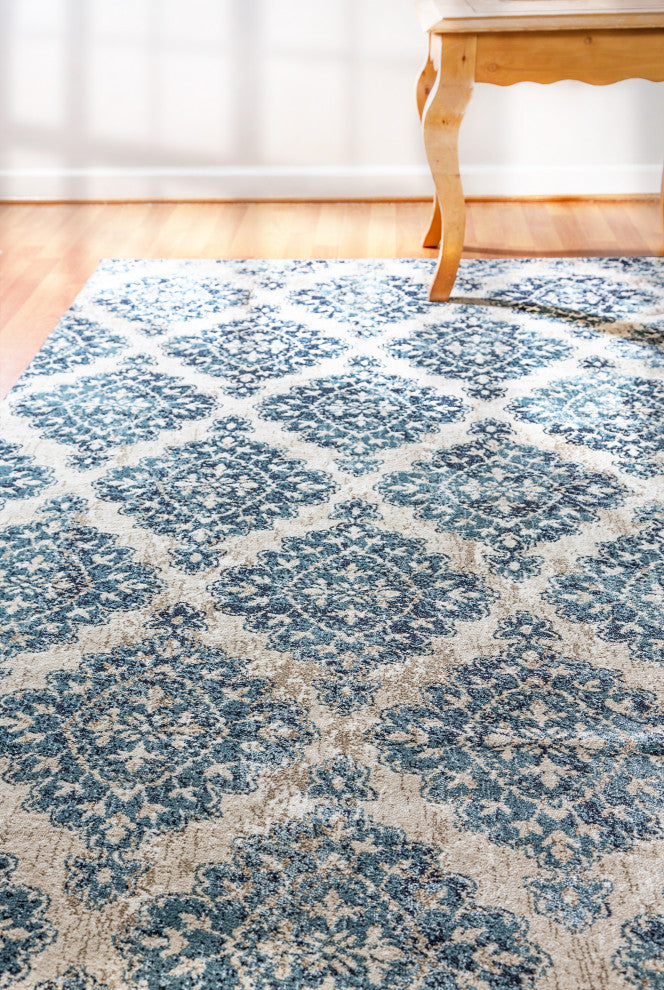 Melody Ivory and Blue Rug, 2'2"x7'10"