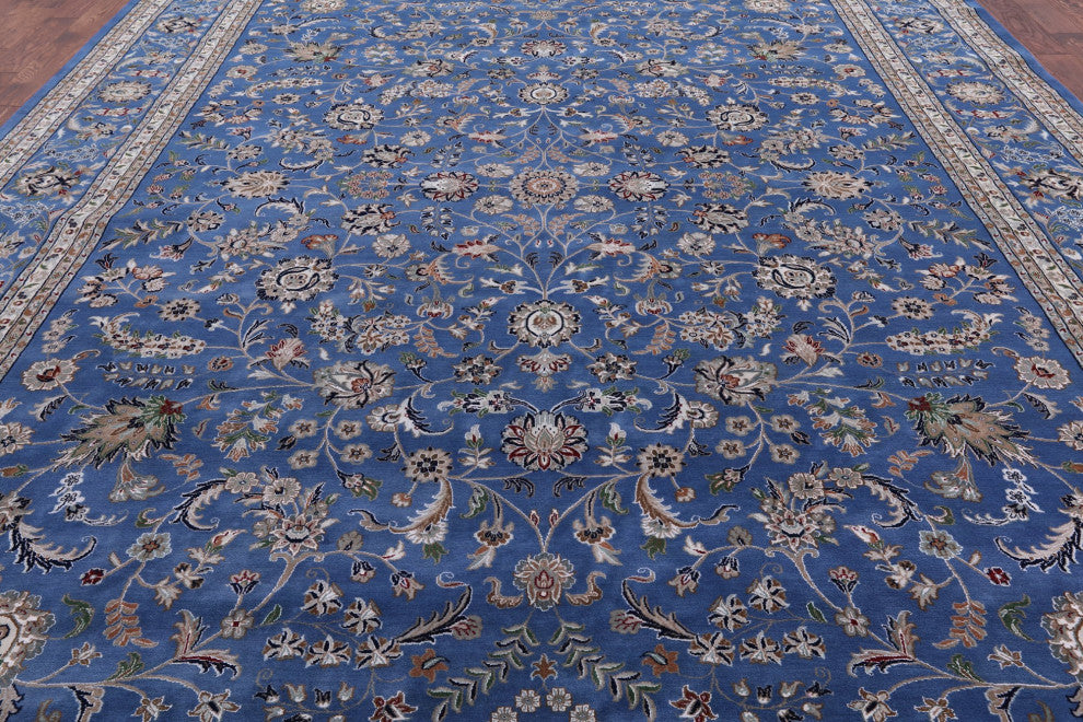 11' 8" X 15' 3" Persian Nain Wool and Silk Hand Knotted Rug Q7155