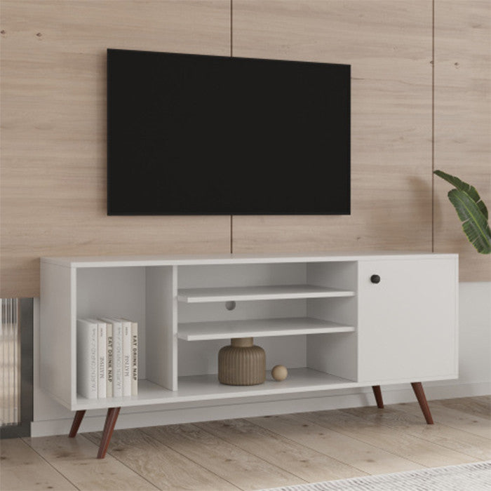 55 inch modern TV stand Mid century TV console with open storage shelves