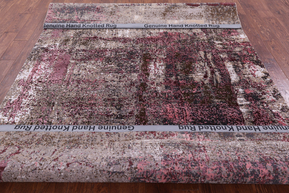 Abstract Wool and Silk Handmade Rug 6' 0" X 9' 1" Q8698