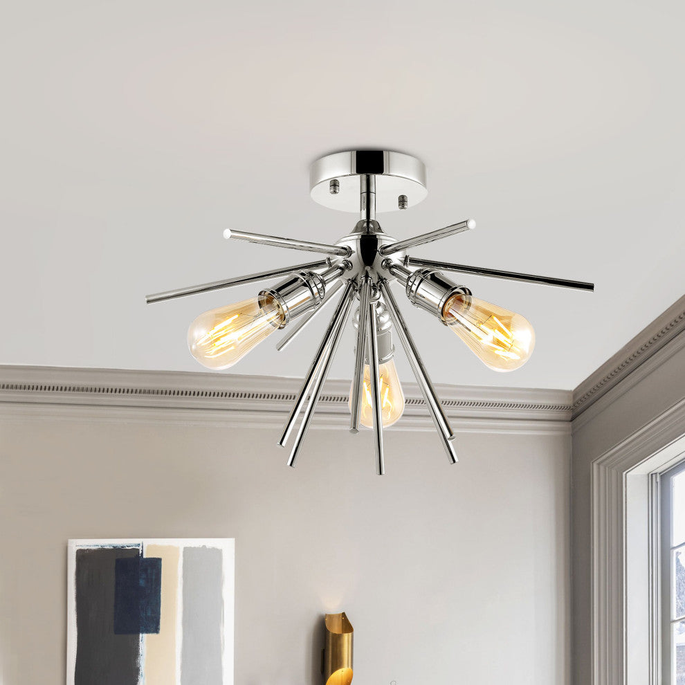 3-Light Sputnik Semi-Flush Mount Ceiling Light, Chrome