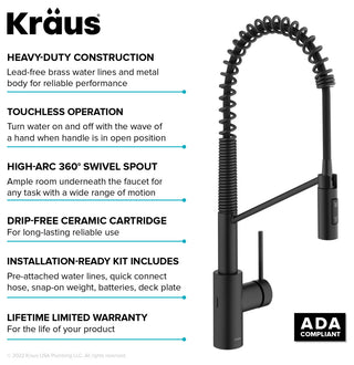 Oletto Touchless Pull-Down 1-Hole Kitchen Faucet, Black