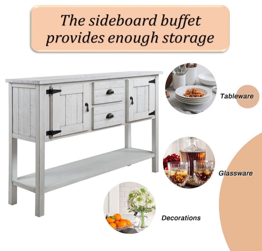 TATEUS 48'' Retro Style Dining Buffet Server Cabinet for Living Room and Kitchen, White