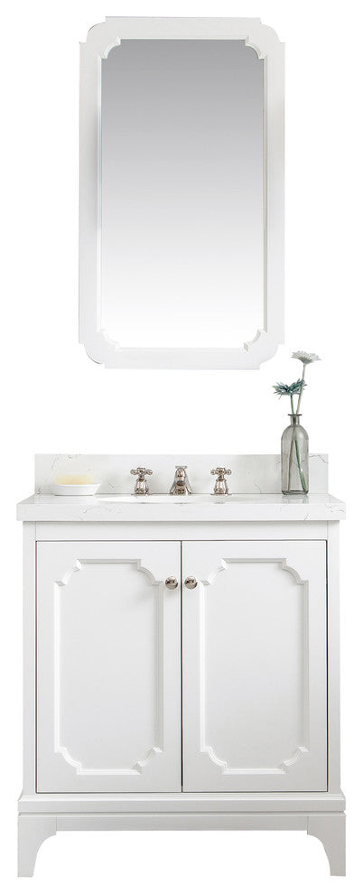 30" Wide Pure White Single Sink Quartz Carrara Bathroom Vanity