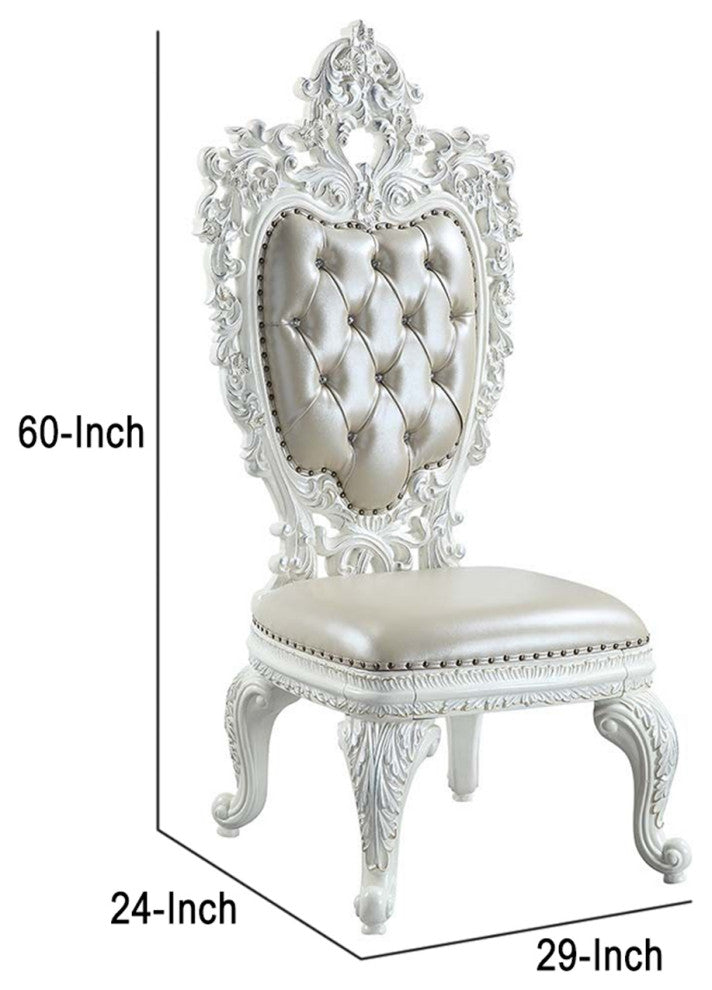 Benzara BM262141 S/2 Side Chair With Oversized Crown Top & Button Tufting, White