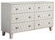 Benzara BM284296 Rue 60" 6 Dresser Drawer, Honeycomb Texture, Wood, Light Gray