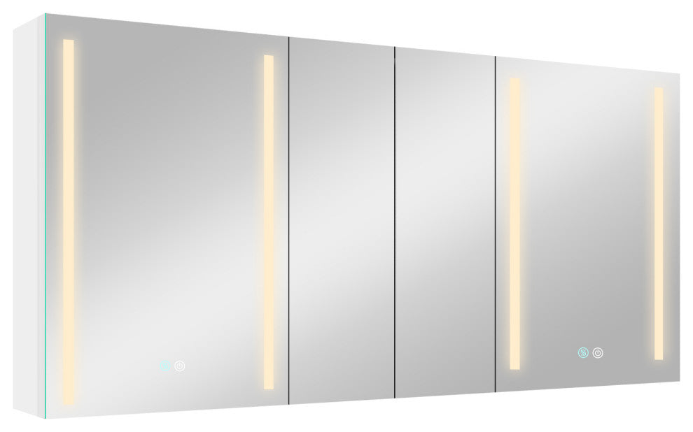 60" Aluminum Surface Mount Medicine Cabinet with Four Doors and Mirror
