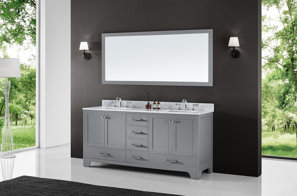 72" Double Sink Bathroom Vanity With Carrara Marble Top