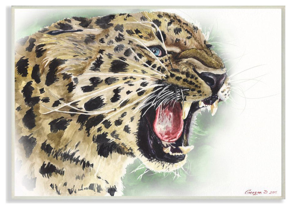 Leopard Large Cat Animal Watercolor Painting, 10"x15"