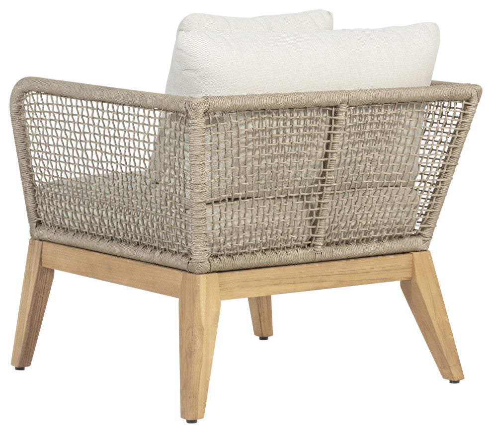 Cypress Teak Wood Outdoor Arm Chair with Beige Rope Design