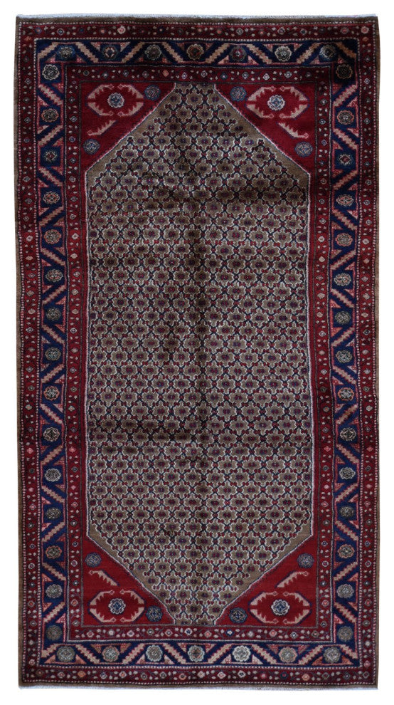 Saddle Brown New Persian Serab Pure Wool Hand Knotted Runner Rug 5' x 9'6"