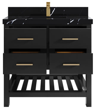 Parker 36" Single Sink Bath Vanity, Black 2" Calacatta Black