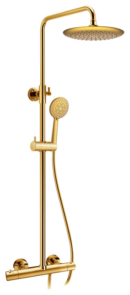 Heavy Rainfall Stainless Steel Shower Bar with Hand Sprayer, Brushed Gold