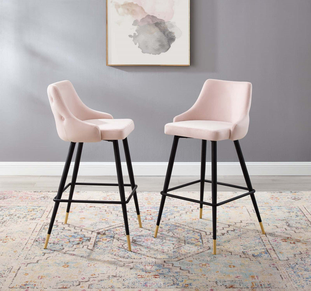Bar Stool Chair Barstool, Set of 2, Velvet, Pink, Bar Pub Cafe Bistro Restaurant