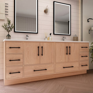 Victoria 84" Solid Wood Bath Vanity, Double Sink, Red Oak
