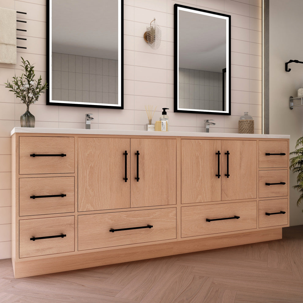 Victoria 84" Solid Wood Bath Vanity, Double Sink, Red Oak