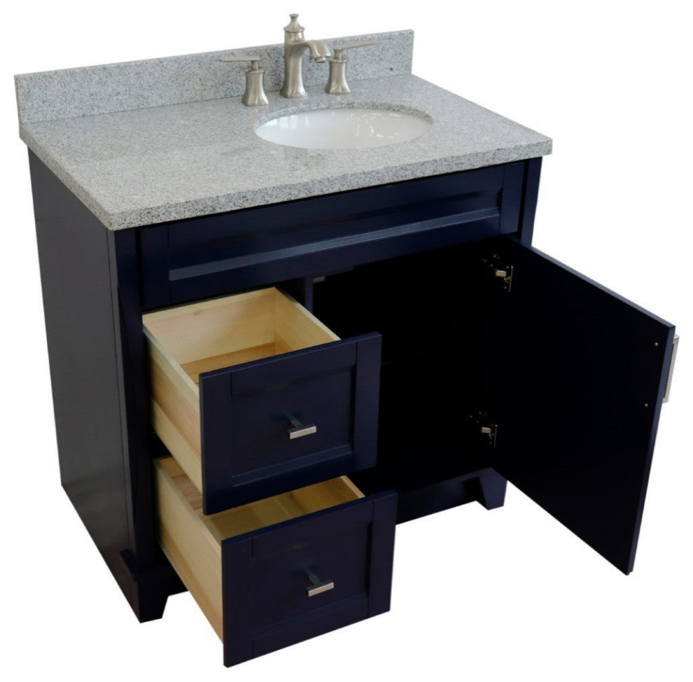37" Single Sink Vanity, Blue Finish With Gray Granite