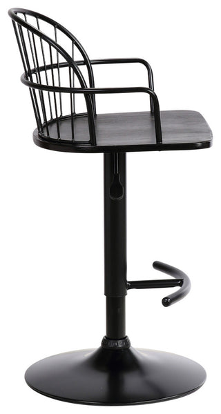 Edward Adjustable Wood and Metal Barstool, Black
