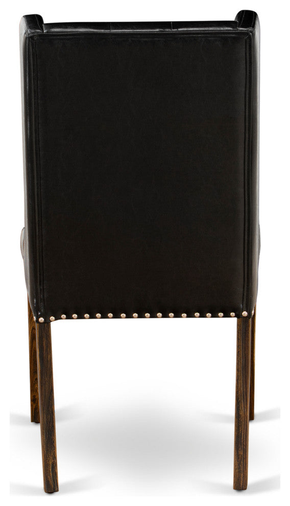 Black Dining Chair, Button Tufted Back, Wood Legs, Set of 2