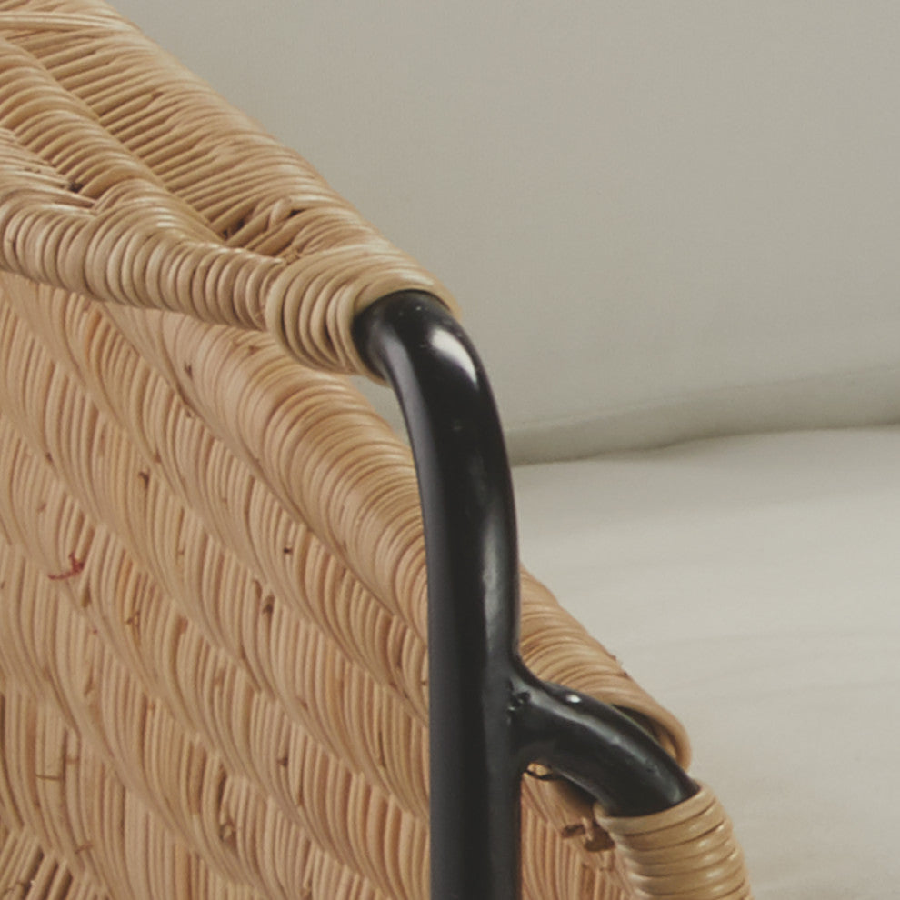 Palermo Lounge Chair, Natural Rattan and Black Steel With Off White Cushions