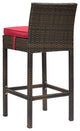 Outdoor Patio Bar Stool Chair, Set of Two, Fabric Rattan Wicker, Brown Red