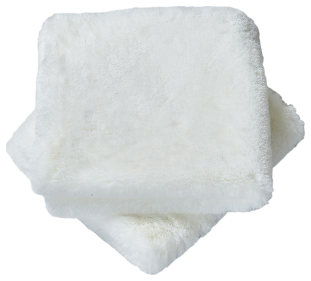 Heavy Faux Fur Throw Pillow Covers 2pcs Set, Bright White, 20''x20''