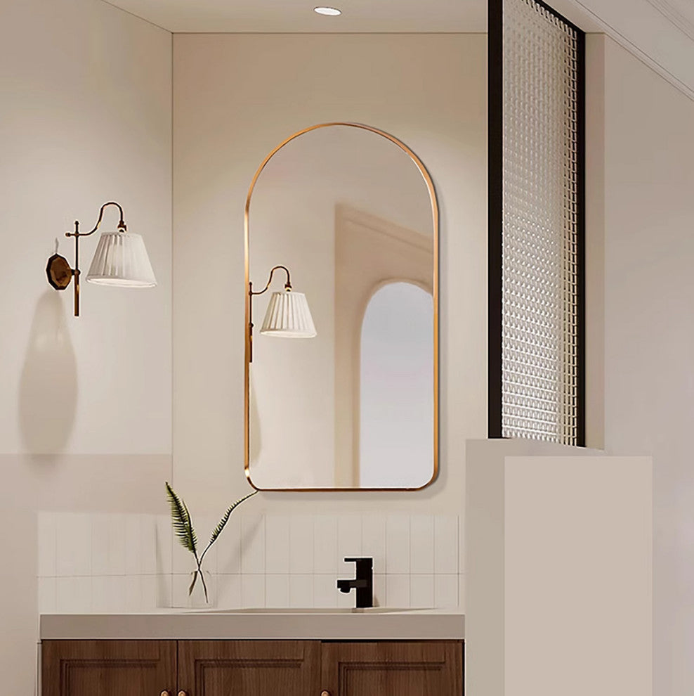 Rita Arch Metal Framed Wall Bathroom Vanity Mirror, Gold, 19.6" X 31.5"
