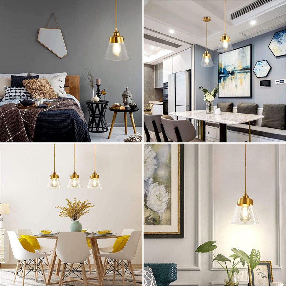 Gold and glass pendant light Adjustable Cord for Kitchen Island light