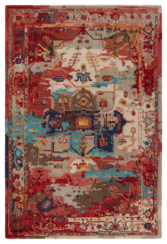 Lilith Handmade Medallion Red/ Aqua Area Rug 10'X14'