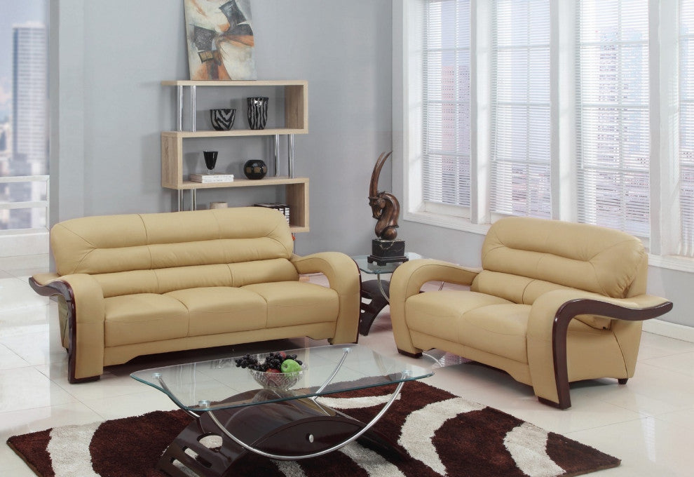 55.9''x35.8''x34.3'' Modern Beige Leather Sofa And Loveseat
