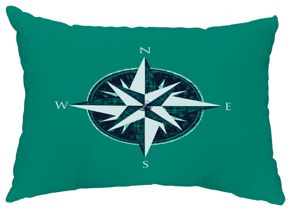 Compass 14"x20" Decorative Nautical Outdoor Pillow, Green